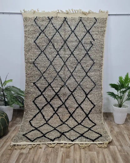 Neutral Beni Ourain Rug – Handmade Wool Moroccan Carpet with Black Diamonds– Custom Size - Berber Handcrafts