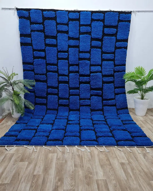 Bold Blue Moroccan Berber Rug – Handmade Wool Carpet from the Atlas Mountains- Custom Size 1