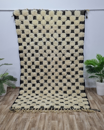Handmade Plush Moroccan Wool Rug –Soft & Cozy Black & Cream Checkered Pattern- Custom Size - Berber Handcrafts