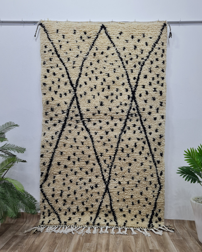 Beni Ourain Moroccan Rug – Ivory Wool with Black Diamond Pattern – Custom Size - Berber Handcrafts