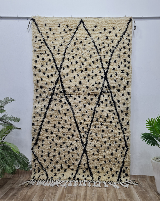 Beni Ourain Moroccan Rug – Ivory Wool with Black Diamond Pattern – Custom Size - Berber Handcrafts