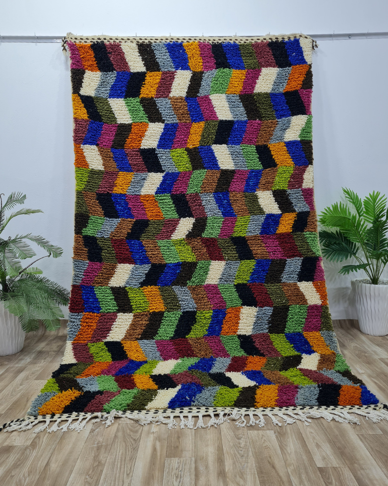 Colorful Handmade Boujad Moroccan Rug - 100% Wool- Unique Berber Design - Berber Handcrafts