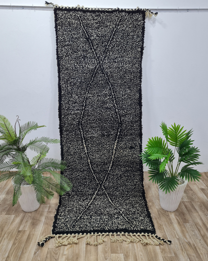Handwoven Moroccan Runner Rug – Black & White Geometric Design – Custom Size - Berber Handcrafts