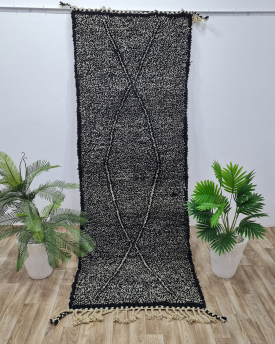 Handwoven Moroccan Runner Rug – Black & White Geometric Design – Custom Size - Berber Handcrafts
