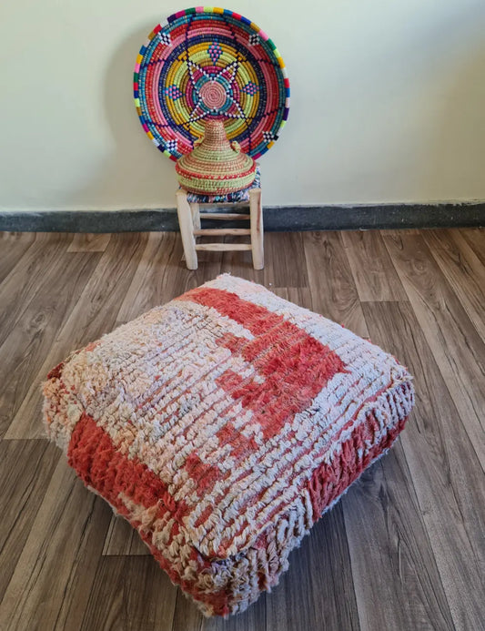 Soft Moroccan Pouf– Plush Handmade Square Ottoman