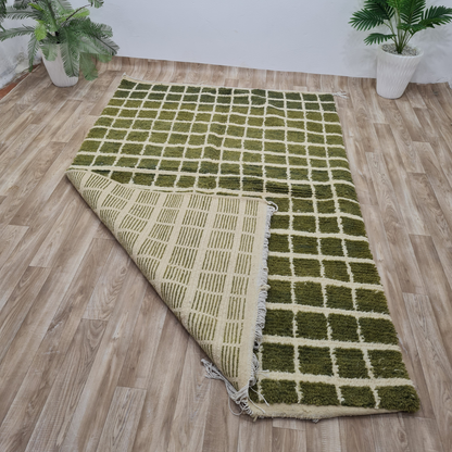 Handmade Green Wool Rug – Plush Checkered Pattern- Custom Size 1 - Berber Handcrafts
