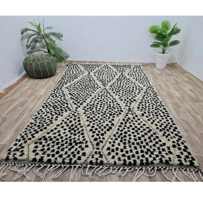 Textured Diamond Moroccan Rug – Black & Cream Shag Wool Berber Carpet- Custom Size - Berber Handcrafts