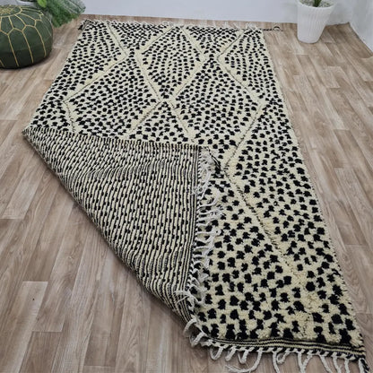 Textured Diamond Moroccan Rug – Black & Cream Shag Wool Berber Carpet- Custom Size - Berber Handcrafts