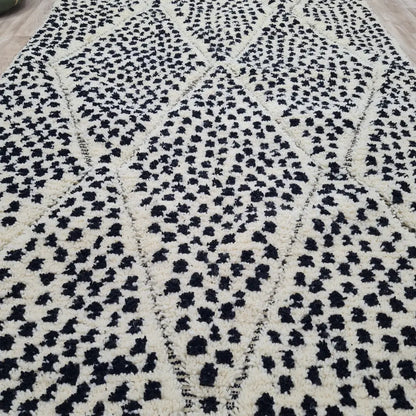 Textured Diamond Moroccan Rug – Black & Cream Shag Wool Berber Carpet- Custom Size - Berber Handcrafts