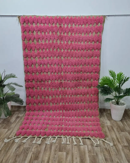 Pink Moroccan Shag Rug – Handwoven Berber Carpet with Textured Pattern- Custom Size