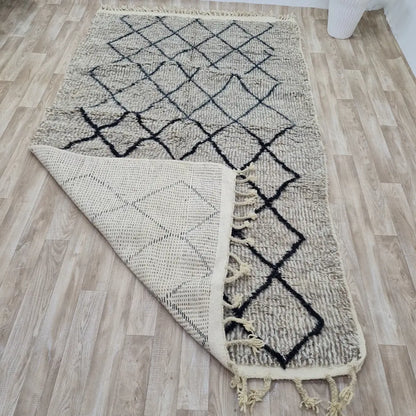 Neutral Beni Ourain Rug – Handmade Wool Moroccan Carpet with Black Diamonds– Custom Size - Berber Handcrafts