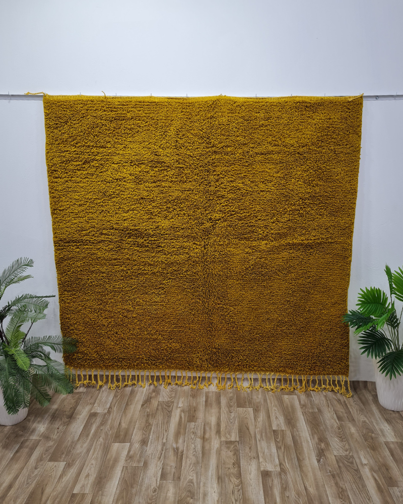 Vibrant Yellow Moroccan Shag Rug – Soft & Plush Design  –  Handwoven Berber Art - Berber Handcrafts
