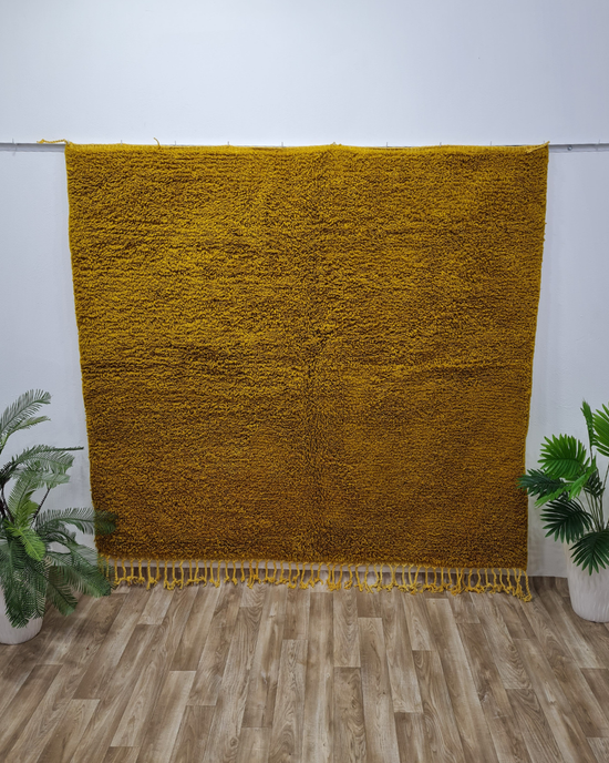 Vibrant Yellow Moroccan Shag Rug – Soft & Plush Design  –  Handwoven Berber Art - Berber Handcrafts
