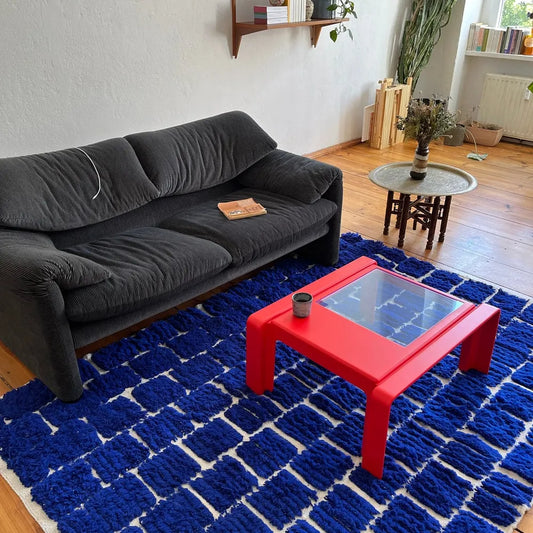 Bold Blue Moroccan Berber Rug – Handmade Wool Carpet from the Atlas Mountains- Custom Size 1