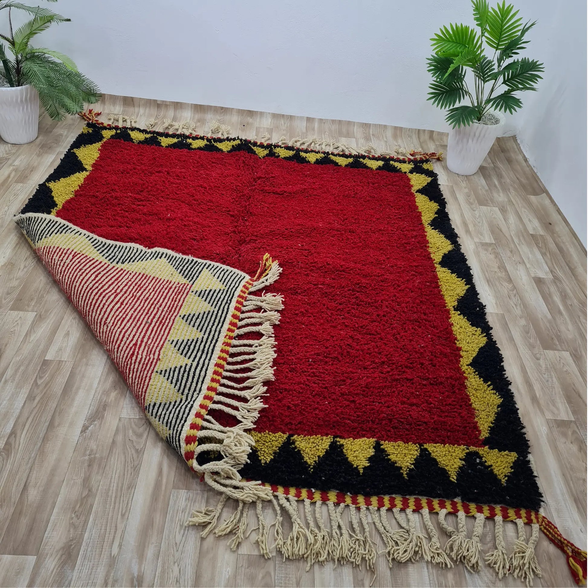 Bold Red & Yellow Moroccan Rug – Handwoven Berber Design with Geometric Patterns – Custom Size - Berber Handcrafts